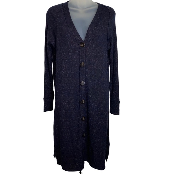 We The Free navy blue metallic button up light weight cardigan - Picture 3 of 10